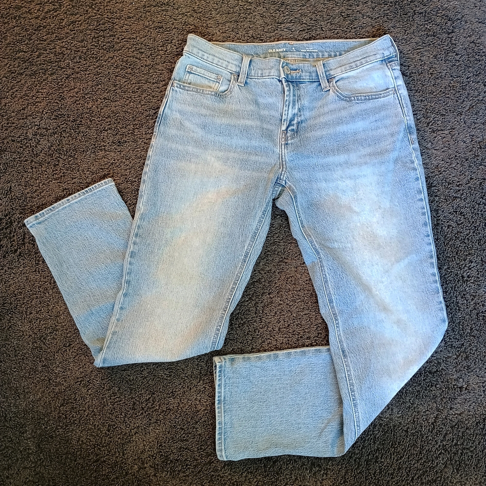 Old Navy Light Wash Straight-Leg Jeans 4 Petite Mid Rise Wow Boyfriend